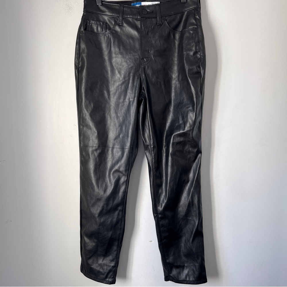 Old Navy Pants Faux Leather High Rose OG Straight Smooth Pockets Womens Size 6